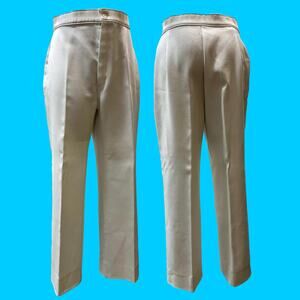 70s White High Waist Polyester Flare Pants | W 32" x L 27.5"
